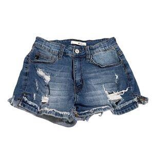 Kancan Distressed Ripped Raw Hem Denim Jean Cut Off Shorts